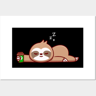 Cute Sloth With Coffee Cup Cartoon Posters and Art